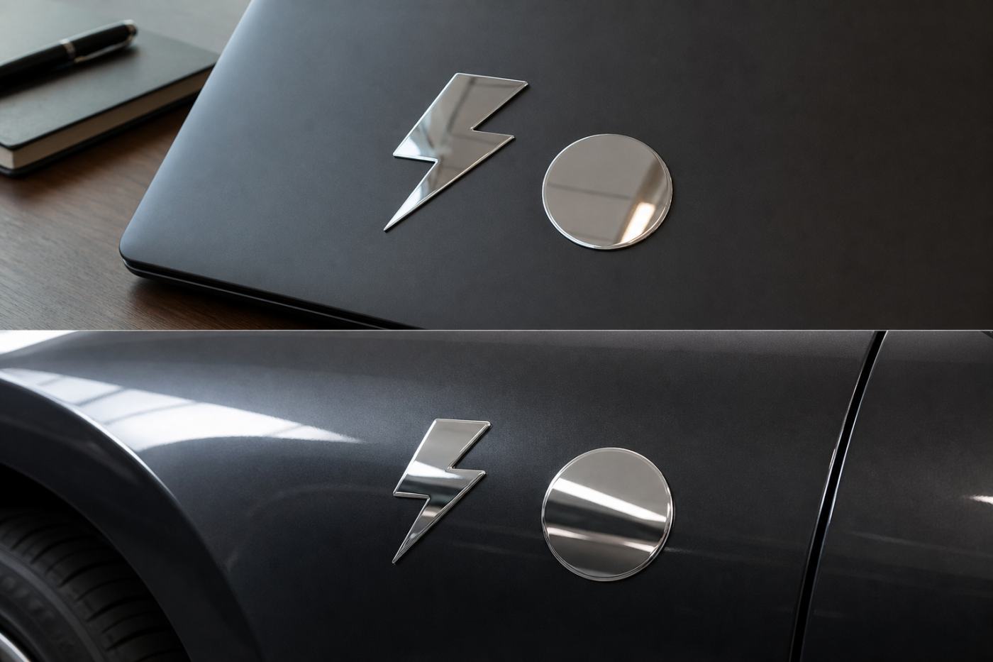 Sticker cromado espejo sobre superficie oscura